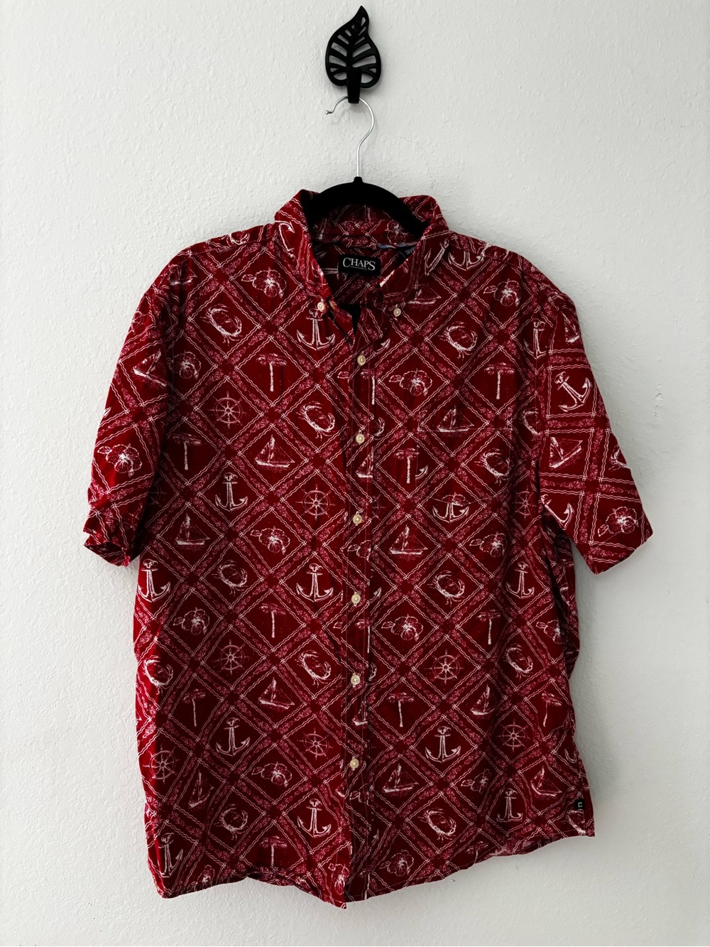Chaps Men’s XL Red Nautical Print Button Up Short Sleeve